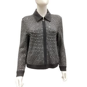 St. John Sport By Marie Gray Women’s Sport Zip Up Blazer Size S Gray And White
